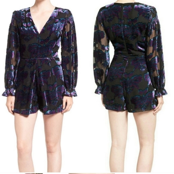 Adelyn Rae, Velvet Burnout Romper, Black/Blue/Purple, Size Medium - Picture 2 of 13